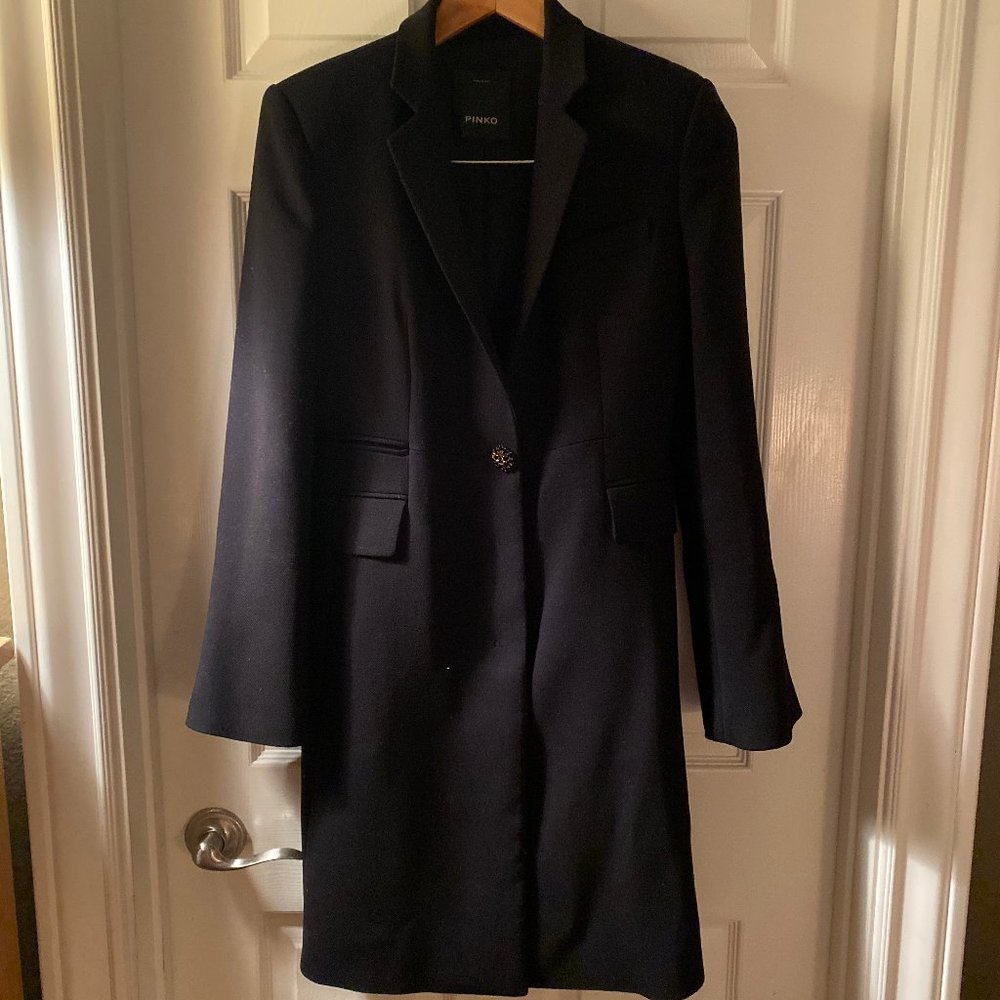 Pinko Black Longline Jacket with Shoulder Pads